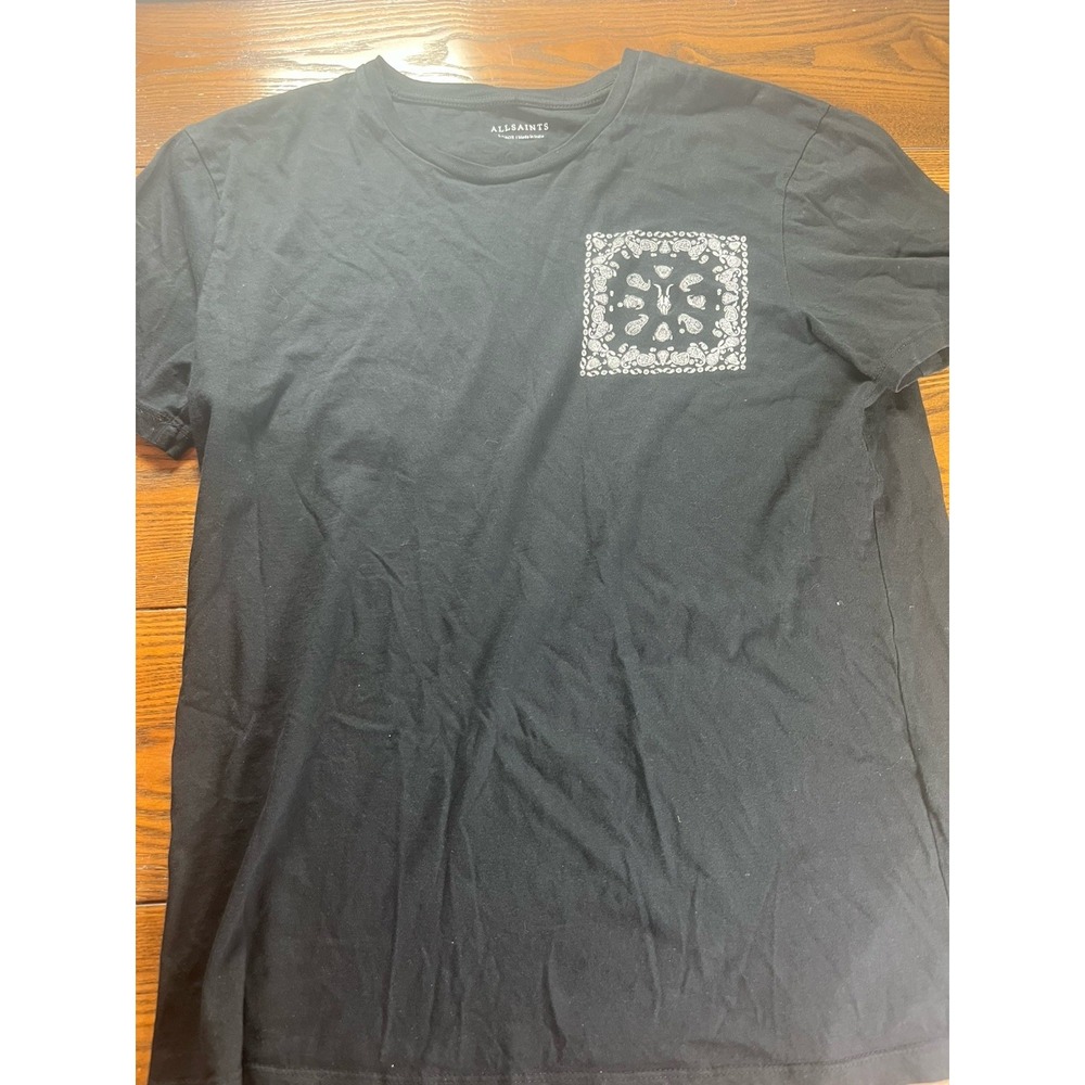 All Saints Designer Lightweight Logo Tee Black Size Large EUC